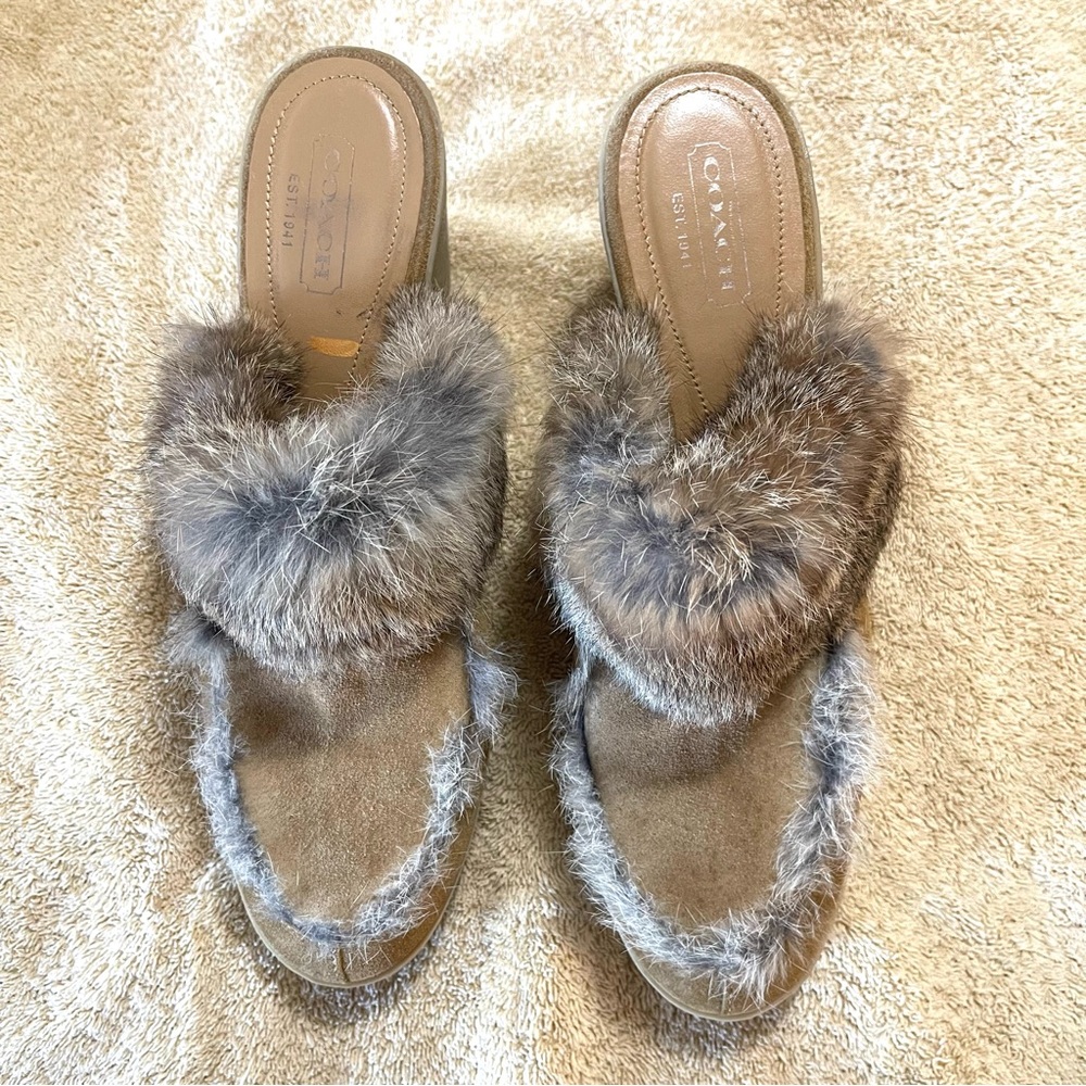 Coach Kaela Suede & Rabbit Wedges Size 11B